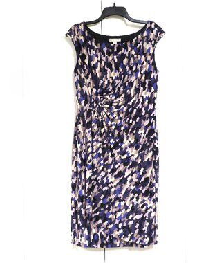 Dressbarn Mock-Wrap Dress Size 10 Purple Black Beige